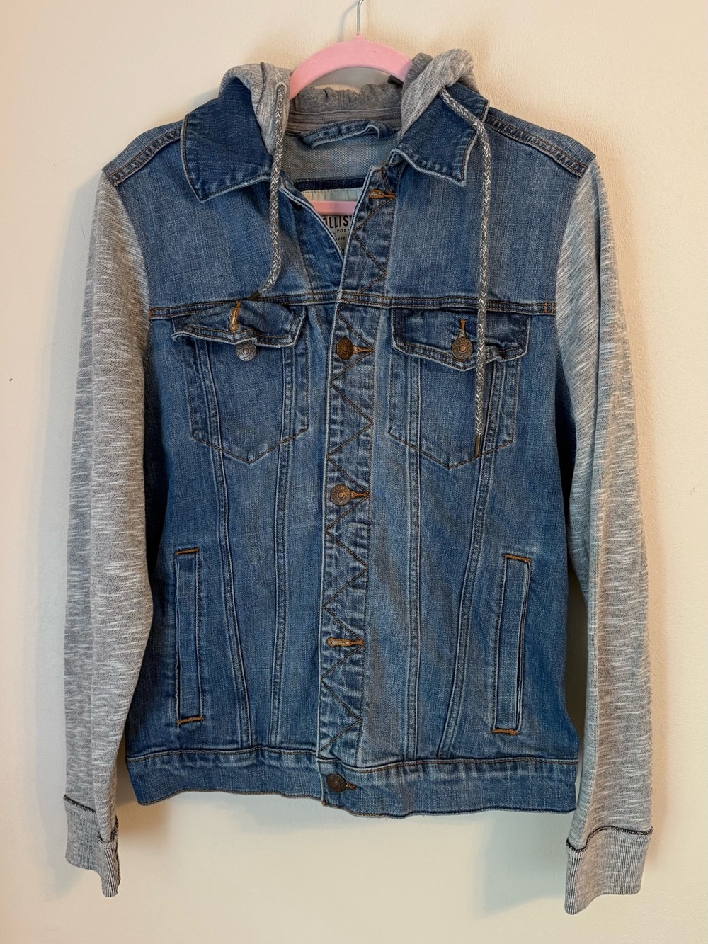 Hollister California men’s hybrid denim hoodie trucker jean jacket jacket